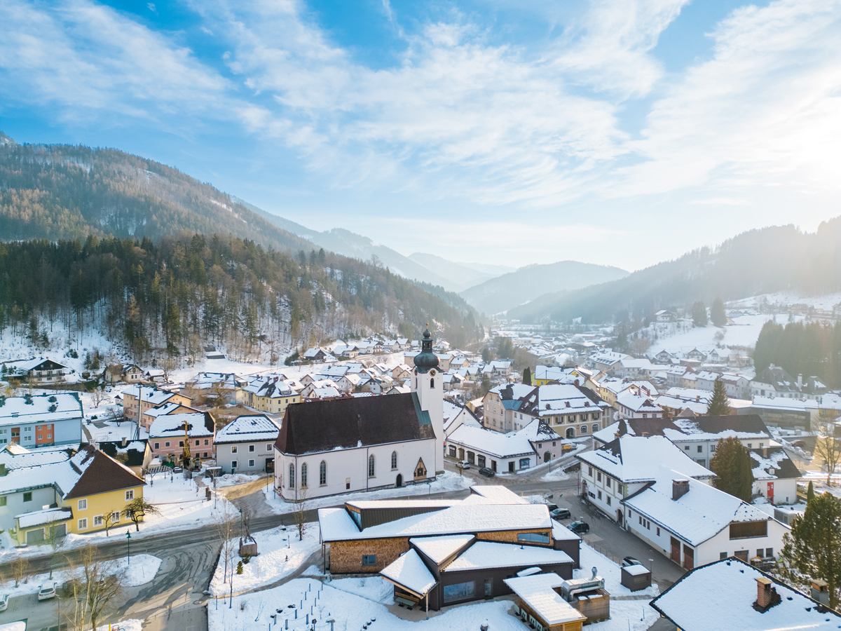 Lunz am See im Ybbstal, Niederösterreich. Schönes Winterpanorama im Mostviertel.