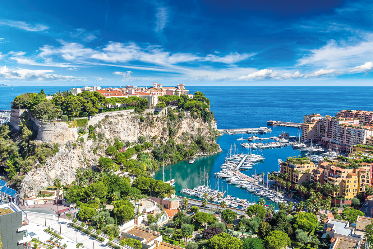 Panoramic view of prince's palace in Monte Carlo in a summer day, Monaco