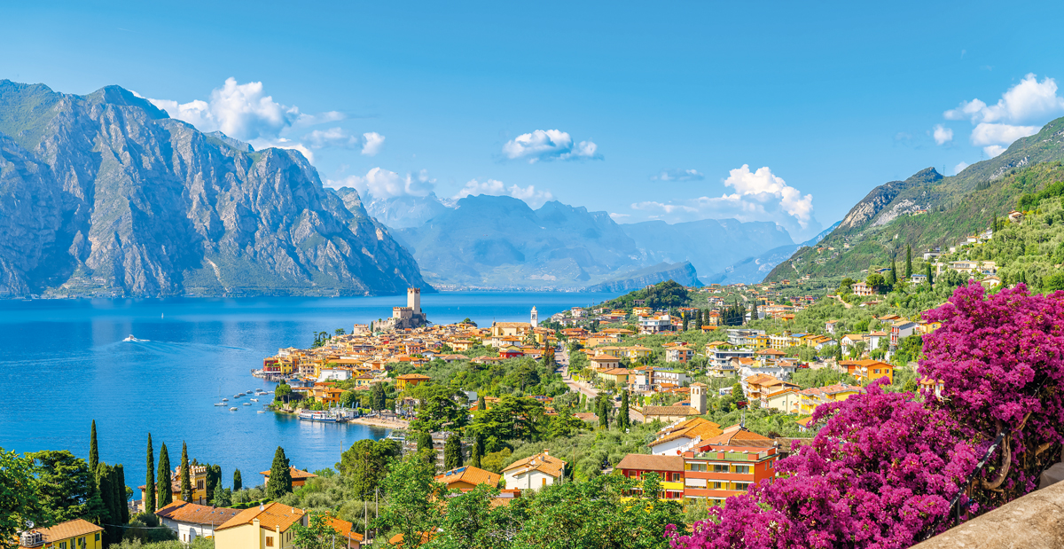 Landscape with Malcesine town, Garda Lake, Italy